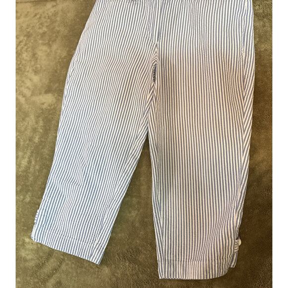 Talbots White Blue Stripe Cotton Cropped Pants Sz 2P - Picture 5 of 6